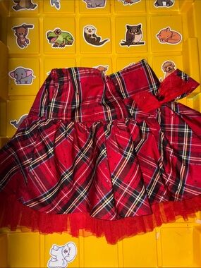 Red Plaid Tiered Skirt with Bow